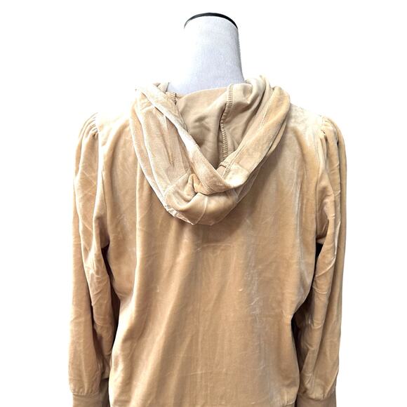DKNY Full-Zip Hoodie Long Sleeve Elastic Hem Cuffs Velour Gold Tan Women's M NWT - Picture 7 of 11